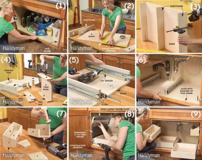 как сделать выдвижной ящик под мойку на кухне